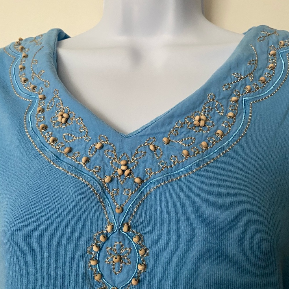 Donated Rafaella embroidered beaded 3/4 sleeve cotton
